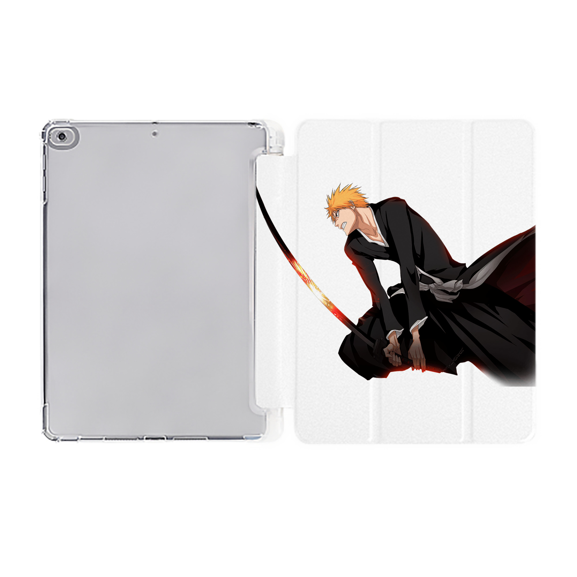 （画像用） ブリーチ 黒崎一護（くろさき いちご）BLEACH Kurosaki Ichigo IPad ケース ペン収納付き 三つ折りスタンド PUレザー×シリコン 対応機種9.5/10.5/10.9インチ